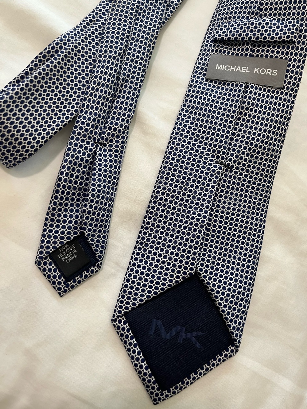 Michael Kors Navy and White Geometric Silk Tie